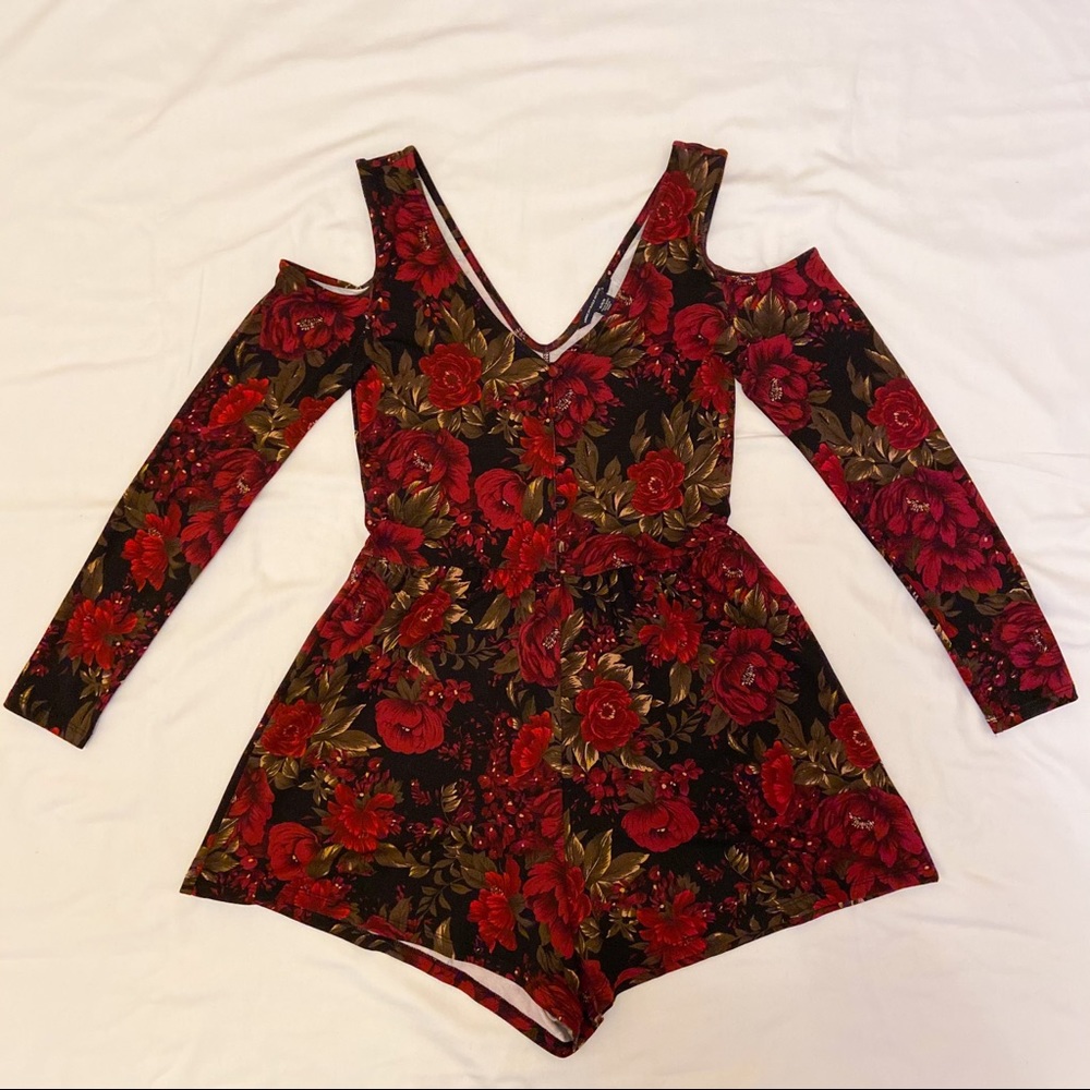 American Eagle Red Floral Romper